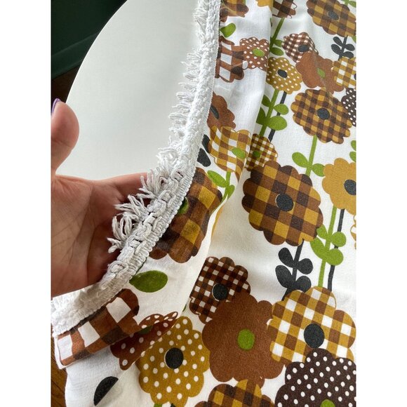 Vintage 70s oval tablecloth, brown, orange green flower power, fringed - Picture 4 of 9